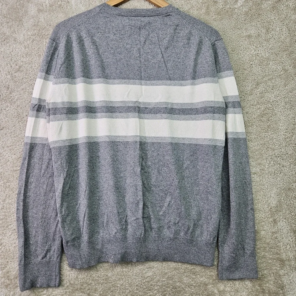Banana Republic Luxury Blend Sweater Mens L‎ Gray Striped Silk Cashmere Crewneck